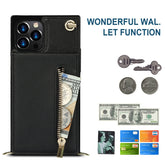 Cross-body Zipper Square Phone Case with Holder, For iPhone 14, For iPhone 14 Plus, For iPhone 14 Pro, For iPhone 14 Pro Max